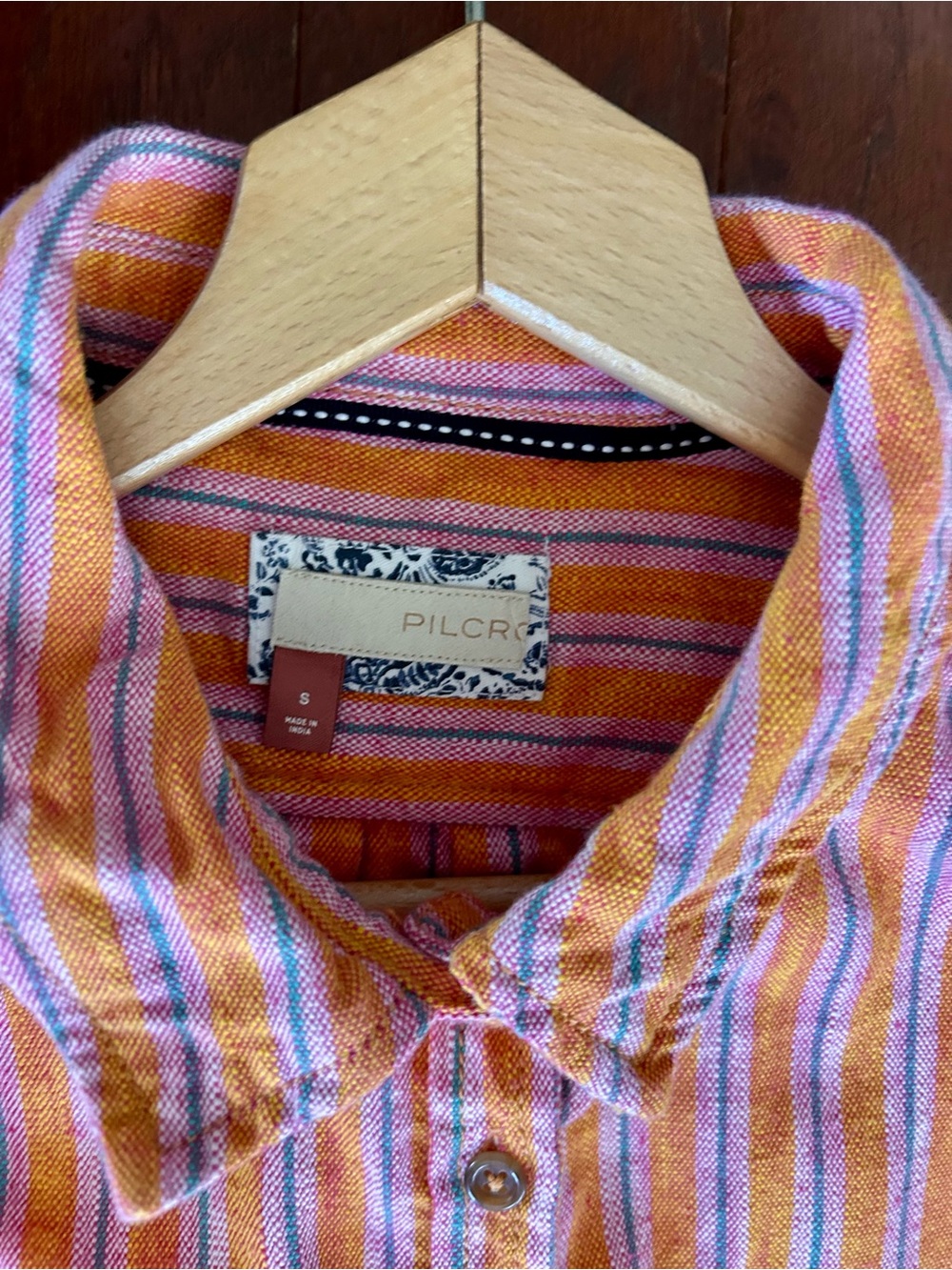 Anthropologie Pilcro Orange Striped Oxford Tunic Buttondown Shirt Oversized S - Picture 6 of 10
